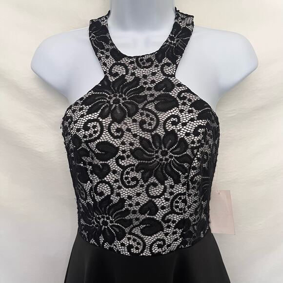 B. DARLIN All Lace Top Racerback Dress Sz 3/4 Black Whimsigoth New Halter Skater - Picture 2 of 12